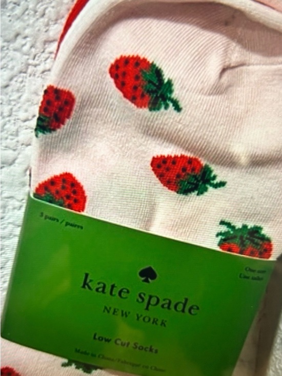 kate spade Accessories - kate spade White Low Cut Socks with Red Strawberry Print